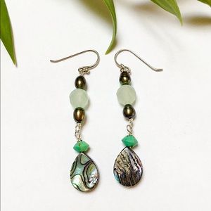 NWT BARSE Sterling Abalone Green Bead Earrings
